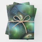 Feuille De Papier Cadeau Spirales Turquoise Beige Vert Abstrait Fractal Art (En situation)