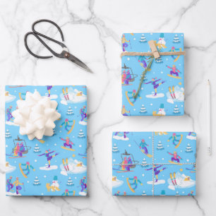 Feuille De Papier Cadeau Sports d'hiver Patinage Ski Snowboard Motif
