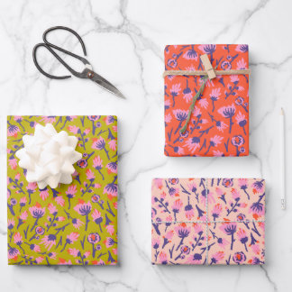 Feuille De Papier Cadeau Spring Flowers Yellow Pink purp Botanical  Floral 