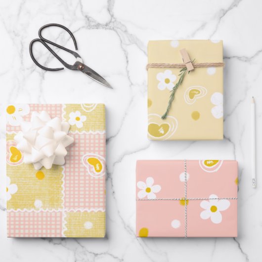Feuille De Papier Cadeau Spring Pastel Floral & Hearts (Recto)