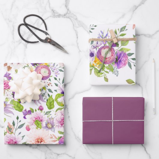 Feuille De Papier Cadeau Spring Ranunculus et Collage Rose (Recto)