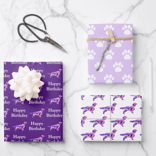 Feuille De Papier Cadeau Springer Spaniel Chien Silhouette Purple Anniversa (Recto)