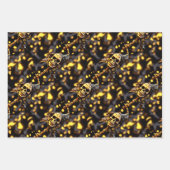 Feuille De Papier Cadeau Squelette de crâne face noir or pirate thème (Devant)