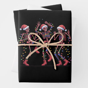 Feuille De Papier Cadeau Squelette de Noël Squelette de danse Lumières Joye