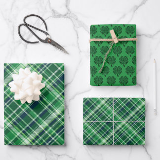 Feuille De Papier Cadeau St.  Patrick’s Day Celtic Clover & Plaid