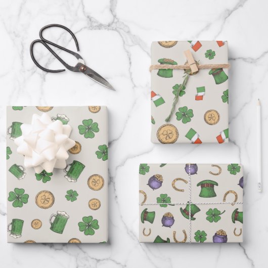 Feuille De Papier Cadeau St. Patrick’s Day Irish Wrapping Paper Set de 3 (Recto)