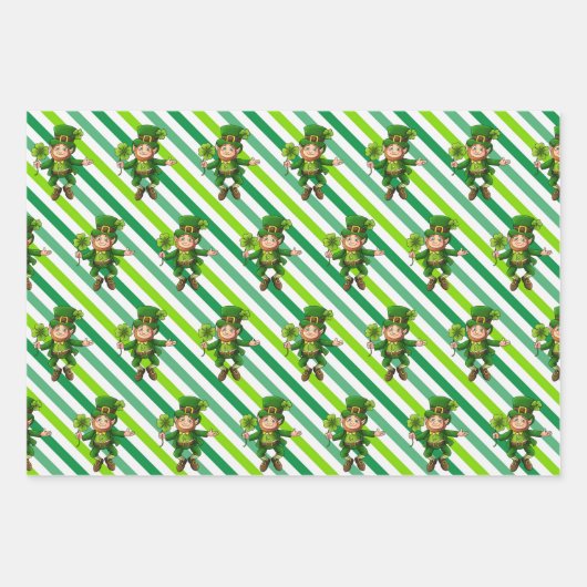 Feuille De Papier Cadeau St. Patrick's Day Green Shamrocks Leprechaun Fun 3 (Devant 2)