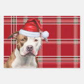 Feuille De Papier Cadeau Staffordshire Terrier Chien de Noël Rouge Plaid (Devant 3)
