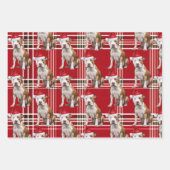 Feuille De Papier Cadeau Staffordshire Terrier Chien de Noël Rouge Plaid (Devant 2)