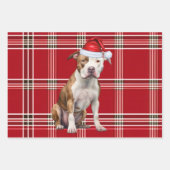 Feuille De Papier Cadeau Staffordshire Terrier Chien de Noël Rouge Plaid (Devant)