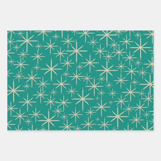 Feuille De Papier Cadeau Starburs rétro en Mid Mod Beige, Orange, Turquoise (Devant)