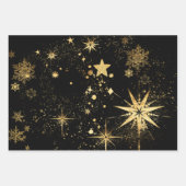 Feuille De Papier Cadeau Starbursts & Stardust en or noir et chatoyant (Devant 3)