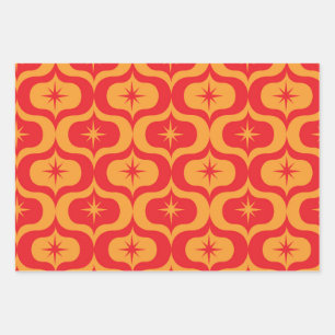 Feuille De Papier Cadeau Starburts atomiques sur Motif d'oignon rouge et or