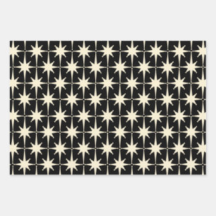 Feuille De Papier Cadeau Starburts milieu de l'âge atomique en crème et noi