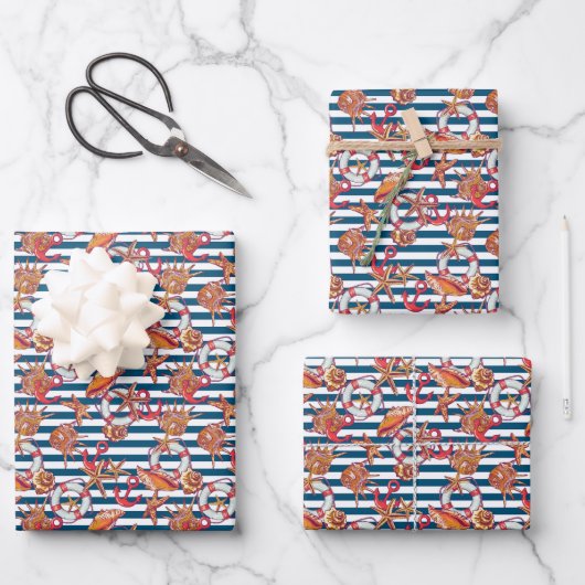 Feuille De Papier Cadeau Starfish and Stripes (Recto)