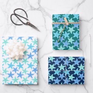 Feuille De Papier Cadeau Starfish bleu et turquoise