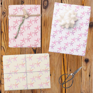 Feuille De Papier Cadeau Starfish Motif sur White Yellow Pink Pastels