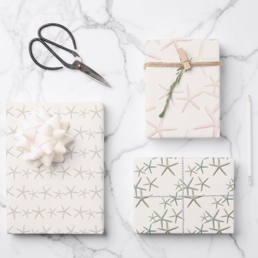 Feuille De Papier Cadeau Starfish Motifs sur Ecru (Recto)
