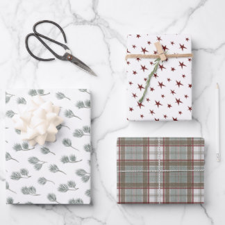 Feuille De Papier Cadeau Starry Pines Cabine Plaid