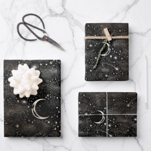 Feuille De Papier Cadeau Stars Crescent Lune Nuit Ciel Céleste Mystique
