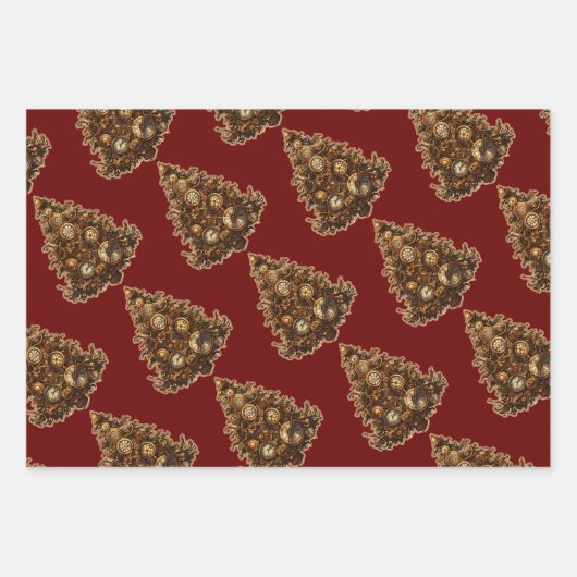 Feuille De Papier Cadeau Steampunk Christmas Tree Wolf Raccoon 3 modèles (Devant 3)