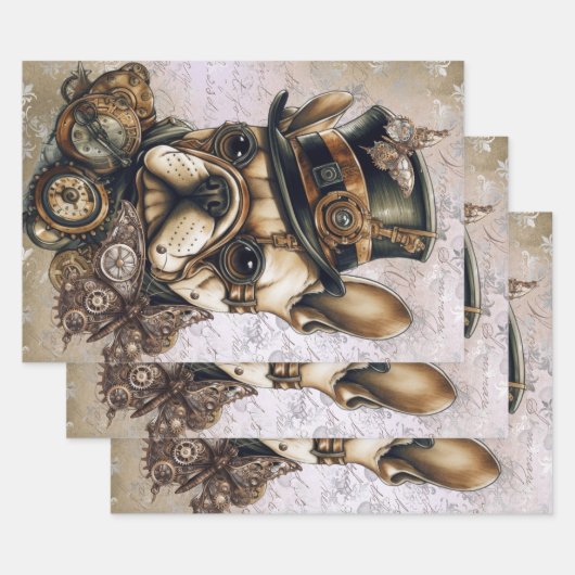 Feuille De Papier Cadeau Steampunk French Bulldog Butterfly Decoupage (Lot)