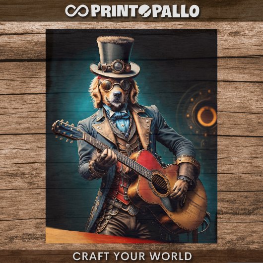 Feuille De Papier Cadeau Steampunk Golden Retriever & guitar - Decoupage