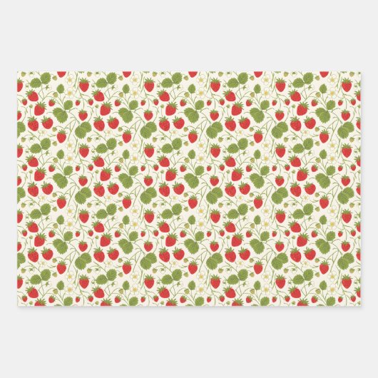 Feuille De Papier Cadeau Strawberry Blossoms and Berries Three Patterns (Devant 2)