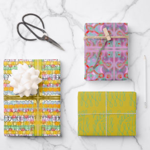 FEUILLE DE PAPIER CADEAU STRIPES À POIDS PAINTERNES ET DOODLES TOURBILLONNA