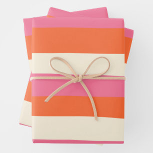 Feuille De Papier Cadeau Stripes inégales - rose, orange et crème