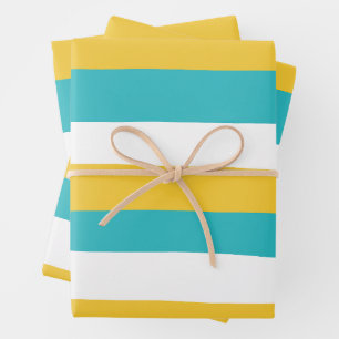 Feuille De Papier Cadeau Stripes inégales - Turquoise et Jaune