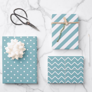 Feuille De Papier Cadeau Stripes Polka Dot Zig Zag Motifs Turquoise Bleu
