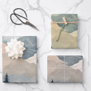 Feuille De Papier Cadeau Stunning Mountain Tree Sunset Pattern, Poster Art