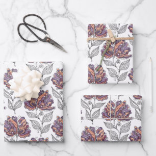 Feuille De Papier Cadeau Style d'art de griffonnage abstrait floral rose vi