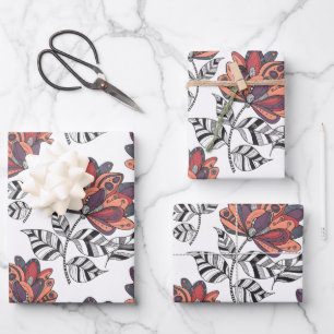 Feuille De Papier Cadeau Style d'art de griffonnage abstrait floral violet 