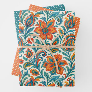Feuille De Papier Cadeau Style ethnique coloré Paisley Floral Art Motif
