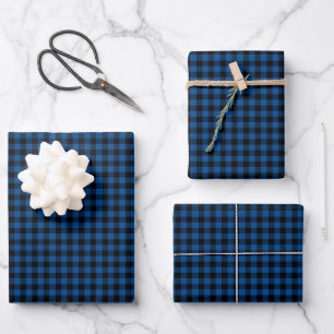 Feuille De Papier Cadeau Style moderne Bleu noir Buffalo Check Plaid