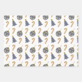 Feuille De Papier Cadeau Stylé Navy Spot Christmas Bauble Mix Trio (Devant)