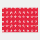 Feuille De Papier Cadeau Style nordique étoiles de Noël en blanc sur rouge (Devant)