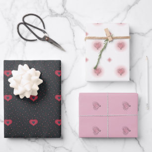 Feuille De Papier Cadeau Style Rouge et rose Coeur Motifs Amour thème