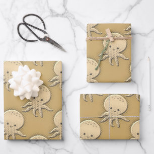 Feuille De Papier Cadeau Style vintage Sepia Baby Octopus Motif