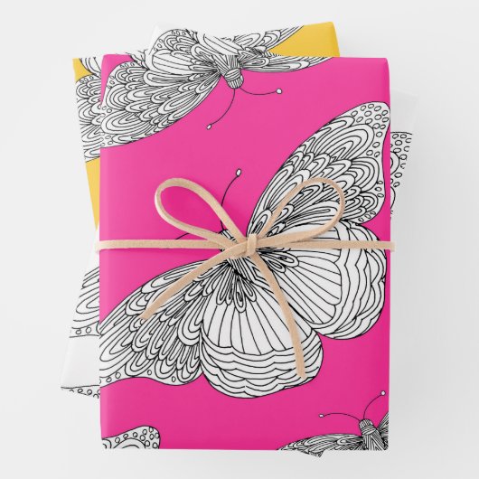 Feuille De Papier Cadeau Stylo et Motifs papillon d'encre (En situation)