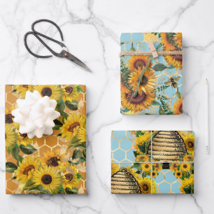 Feuille De Papier Cadeau Stylo Sunflowers Jaune Gold Honeypeb Turquoise