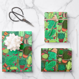 Feuille De Papier Cadeau Succulent Cactus Pots Plante Vert Cactus Jardin