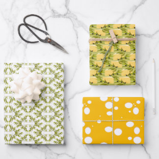 Feuille De Papier Cadeau Succursale d'olive et Motif de fromage jaune