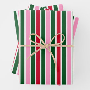 Feuille De Papier Cadeau Sucre de canne de Noël rayures en rose vert et rou