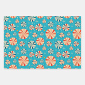 Feuille De Papier Cadeau Sucre de canne de Noël rétro bleu (Devant)