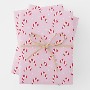 Feuille De Papier Cadeau Sucre de canne de Noël rose