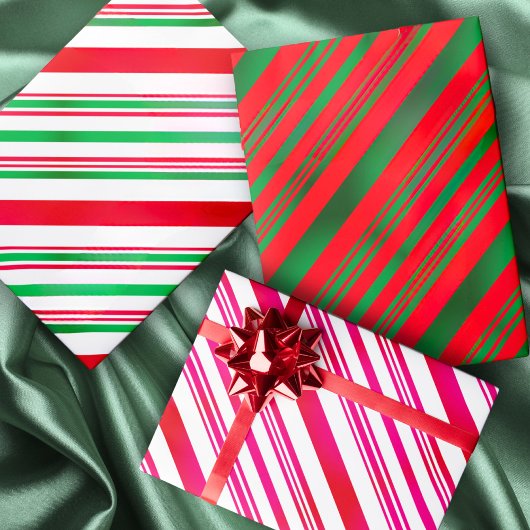 Feuille De Papier Cadeau Sucre de canne Motifs Noël Rouge et Vert Blanc