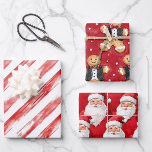 Feuille De Papier Cadeau Sucre de canne Red Stripes Père Noël Noël